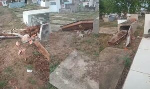 Cemitério túmulos mexidos