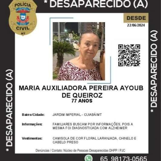 idosa desaparecida Maria Auxiliadora